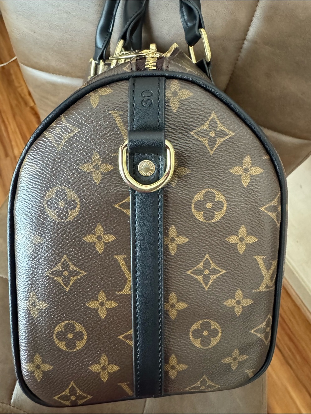 Brown Monogram Canvas Satchel Bag - Brown & Black - Picture 4 of 5